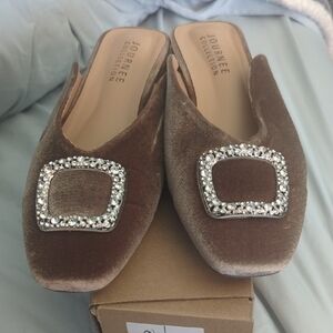 Journee Collection Velvet Mules with Rhinestone Buckle